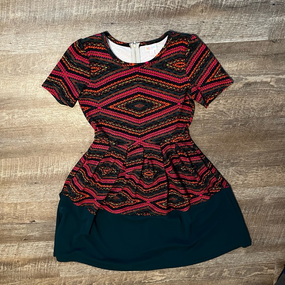 LulaRoe Amelia dress in vibrant pattern